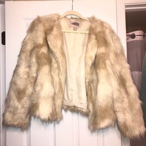 forever 21 cream faux fur jacket